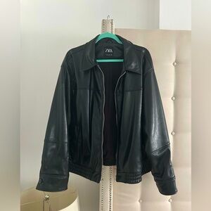 Zara ~Faux Leather Black Bomber Jacket